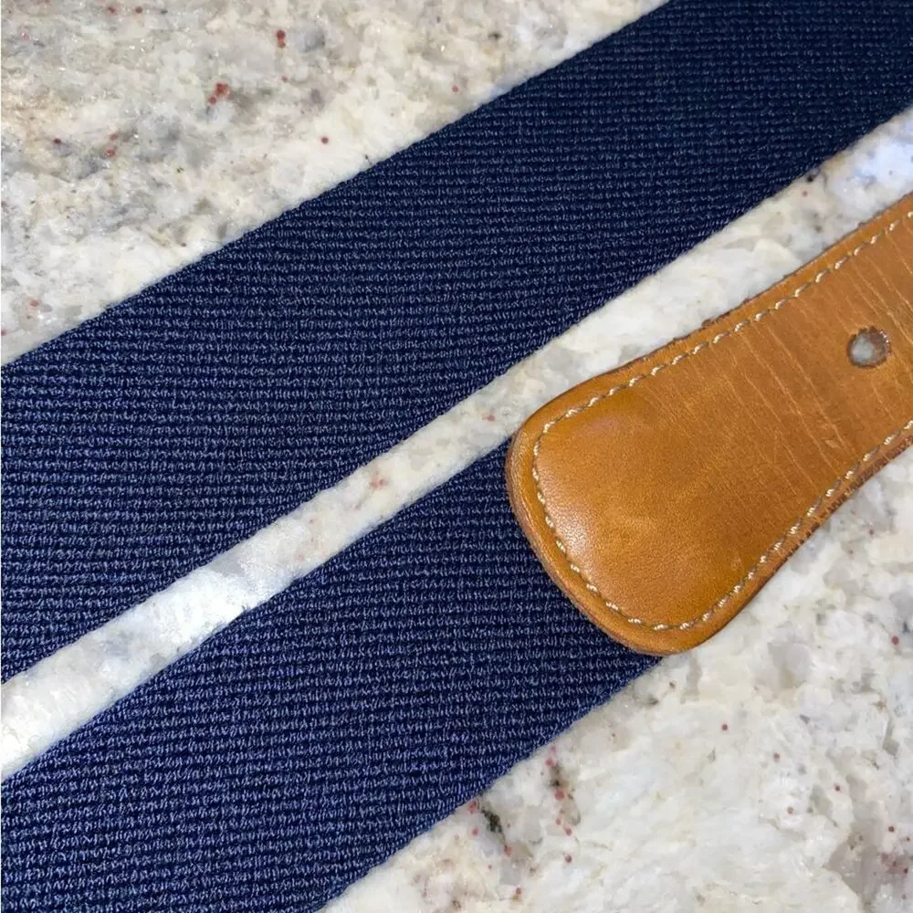 LL Bean $69 Leather Stretch Canvas Silver Mens Preppy Belt Fits XL 48”-51” EUC